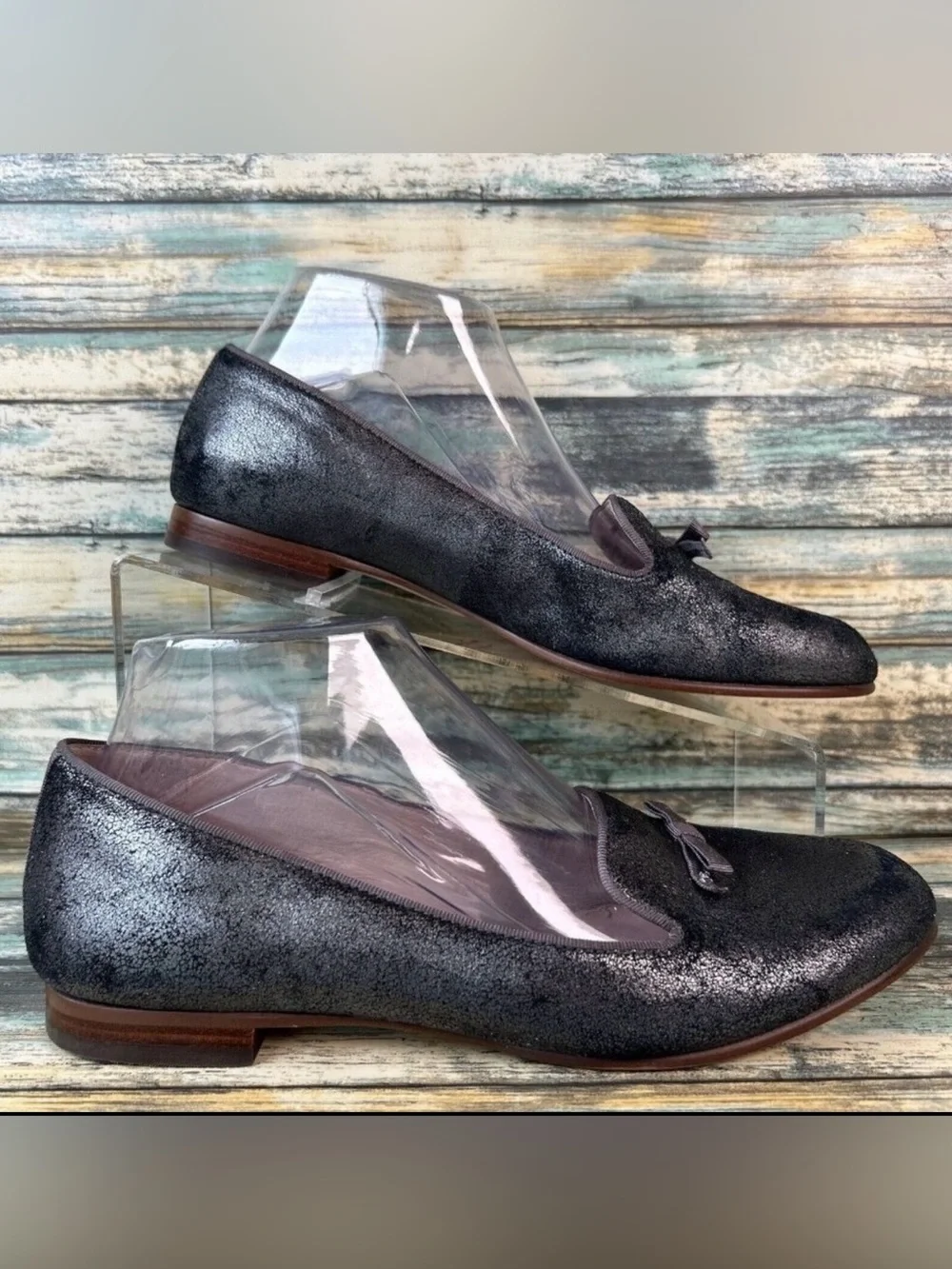 Louise et Cie Anniston Loafers Womens Size 8 Metallic Gray Leather Slip On Shoes